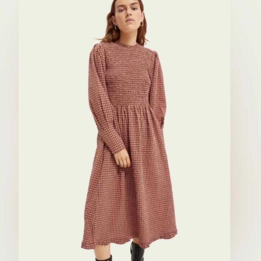 Scotch & Soda l Smocked Seersucker Midi Dress XS